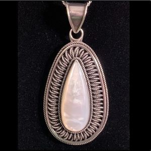 Vintage BA Suarti Mother of Pearl Teardrop Pendant in Sterling Silver